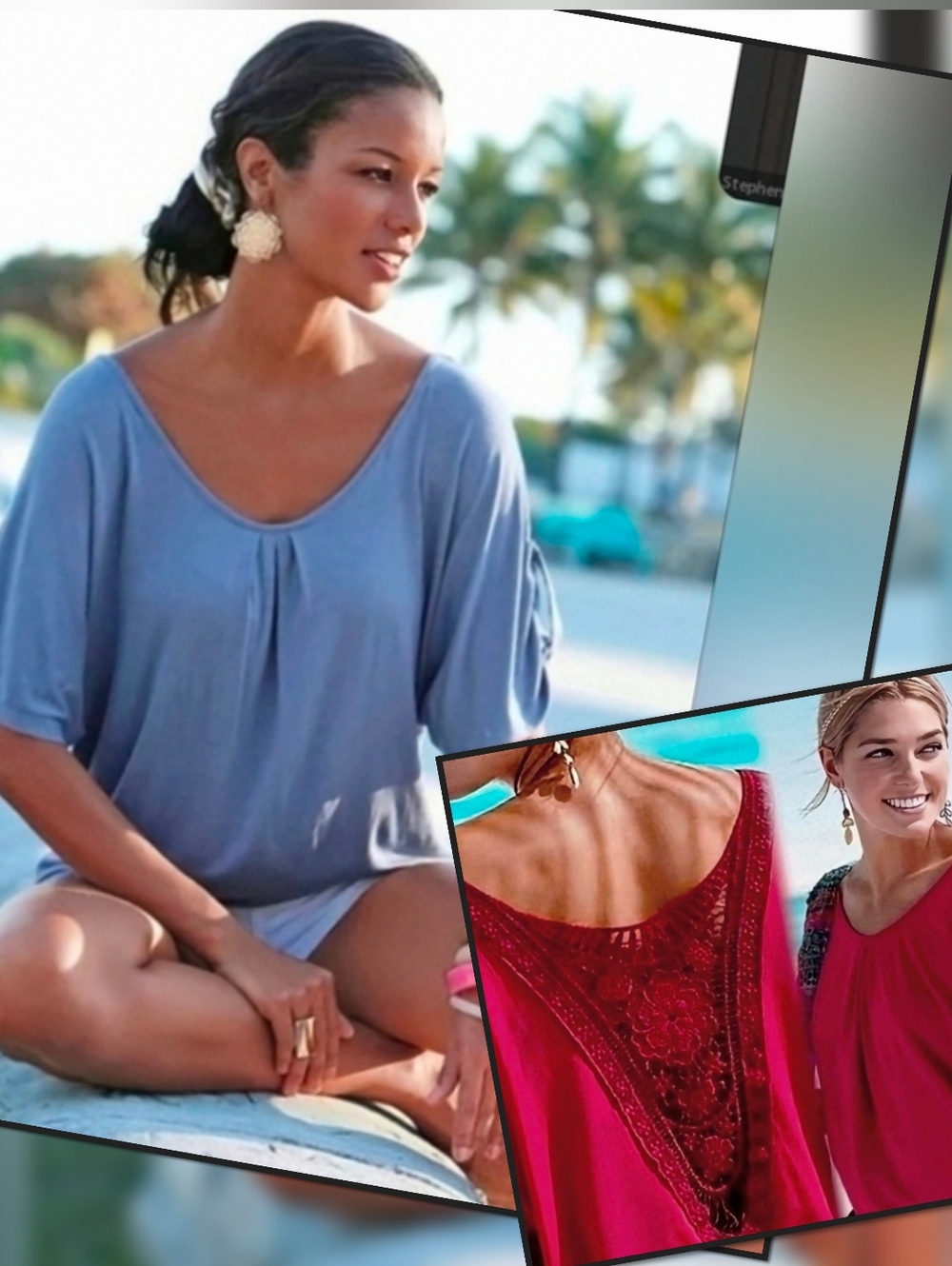 NWT. Red Lace Crochet Back Boho Short Sleeve Loose Fit Scoop Neck Top. Sz. L